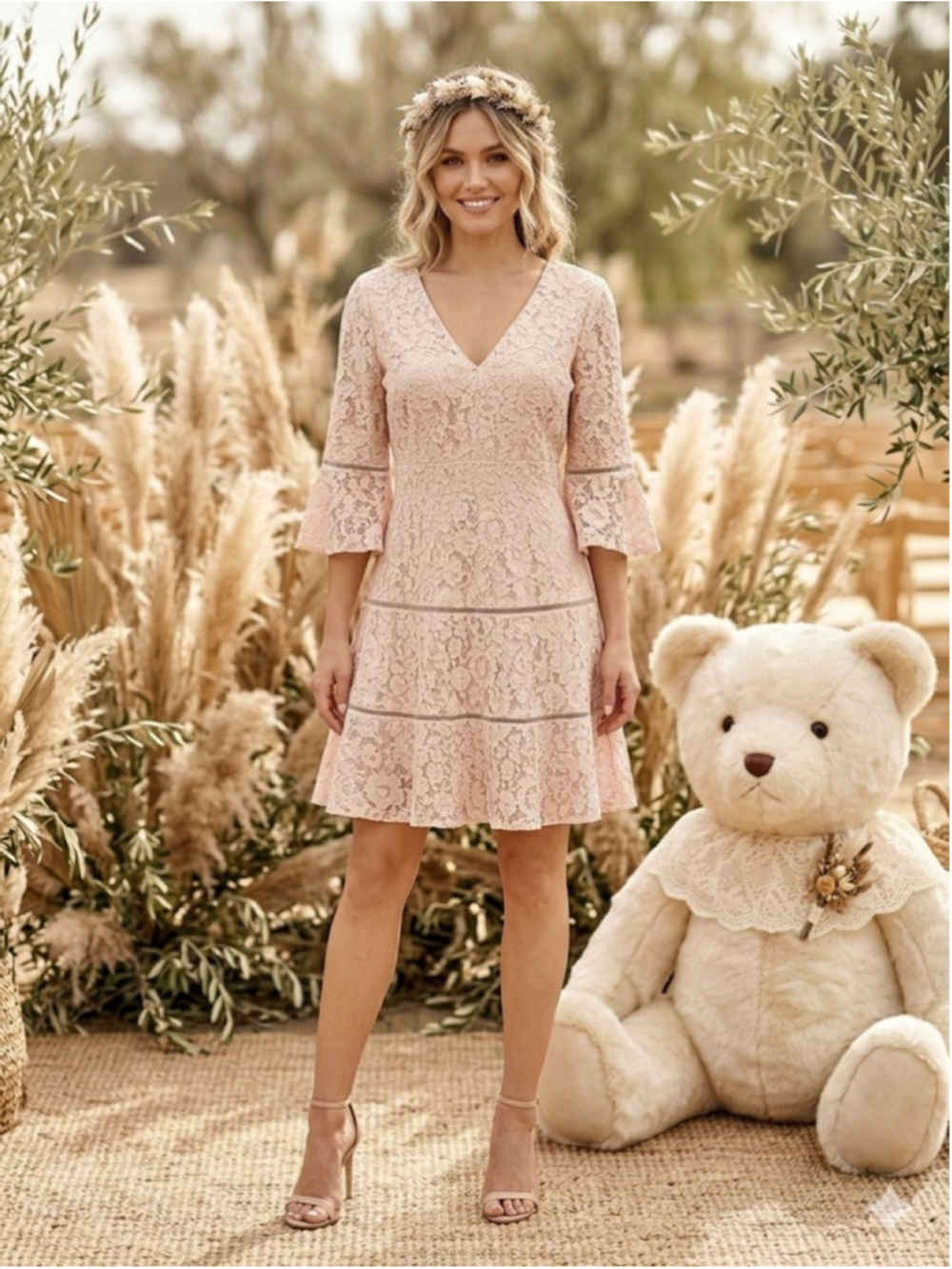 Eliza J Pink Lace Fit and Flare Dress Petite 8P